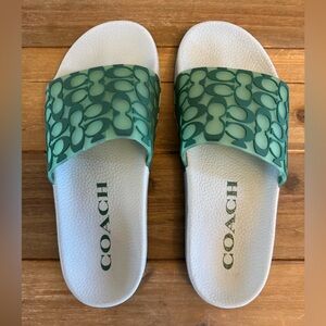 Coach Green and White Slide Sandals